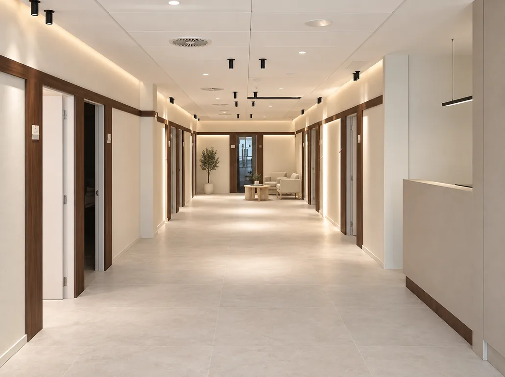 Recepción y acceso de la clínica